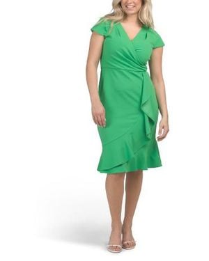 Marshalls Cap Sleeve Flounce Hem Ruffle Wrap Dress For - Green