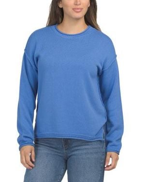 Marshalls Crew Neck Pull Over Sweater With Roll Edge Cuffs For - Blue