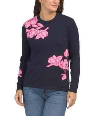 Marshalls Cashmere Blend Cascading Floral Crew Neck Sweater - Blue
