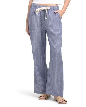 Marshalls Linen Blend Pull On Pants With Rope Tie Waist For - Blue