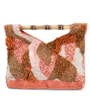 Marshalls Beaded Clutch With Bamboo Handle For - Brown