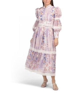 Marshalls Long Sleeve Floral Lace Trim Maxi Dress For - Pink