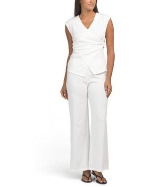 Marshalls 2Pc V-Neck Top With Pull On Wide Leg Pants Set For - White