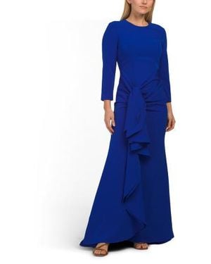 Marshalls Long Sleeve Twisted Front Cascading Ruffle Gown For - Blue