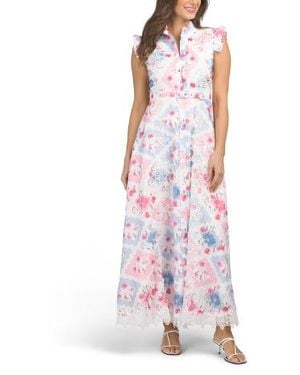 Marshalls Flutter Sleeve Floral Print Maxi Dress For - Purple