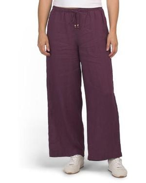 Marshalls Linen Elastic Waistband Pull On Pants With Drawcord For - Purple