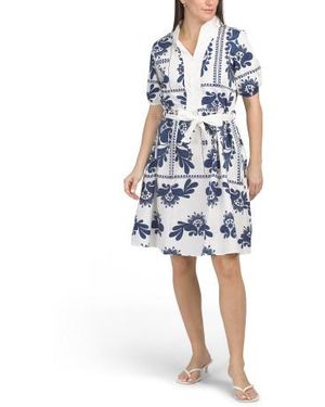 Marshalls Ball Short Sleeve Belted Mini Shirt Dress For - Blue