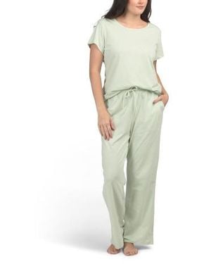 Marshalls 2Pc Organic Cotton Blend Lounge T-Shirt And Wide Leg Pants Set For - Green