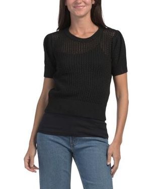 Marshalls Crew Neck Mesh Pointelle Sweater Top For - Black