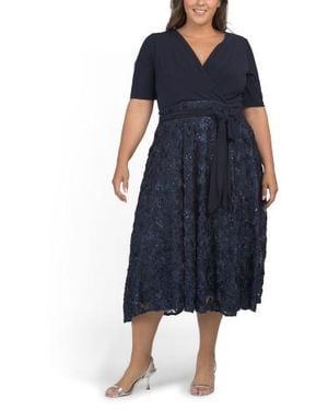Marshalls Plus Tea-Length Lace Jersey Cocktail Dress For - Blue