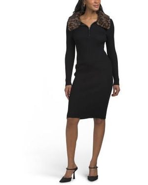 Marshalls Sweater Dress With Leopard Print Collar For - Black