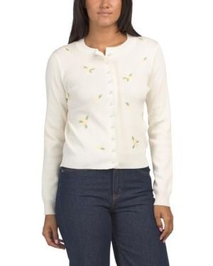 Marshalls Button Up Embroidered Cardigan For - White