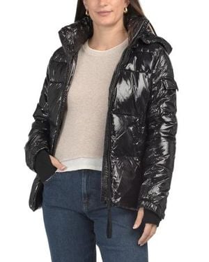Marshalls Shiny Hooded Puffer Jacket For - Black