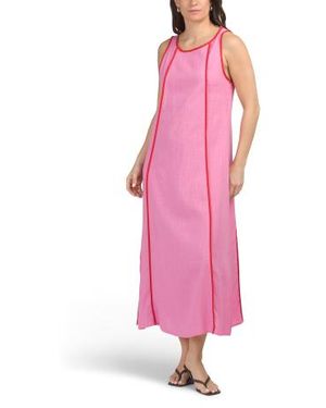 Marshalls Linen Blend Sleeveless Maxi Dress With Contrast Trim For - Pink