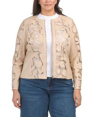 Marshalls Plus Embroidered Faux Leather Jacket For - Natural