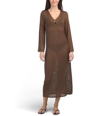Marshalls Maxi Mesh Cover-Up Dress With Tone Bead Accents For - Brown