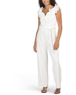 Marshalls Belted Jumpsuit With Ruffle Trim Yoke For - White