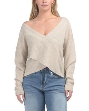 Marshalls Merino Wool And Cashmere Blend Cross Over Boyfriend Ribbed Sweater For - Blue
