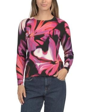 Marshalls Pima Cotton Blend Marble Floral Crew Neck Sweater For - Red
