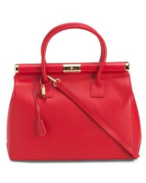 Marshalls Leather Satchel With Top Metal Frame For - Red
