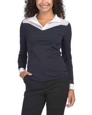 Marshalls Equestrian Emily Long Sleeve Show Shirt With Cooling Mesh Panels For - Blue