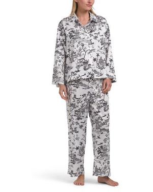 Marshalls Cotton Toile Sateen Notch Collar Top And Pants Pajama Set For - Gray