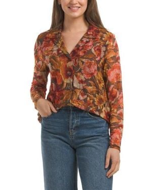 Marshalls Printed Mesh Jacquard Top For - Brown