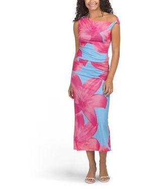 Marshalls 2Pc Placed Floral Mesh Top And Skirt Set For - Red