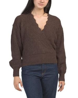 Marshalls Wool And Alpaca Blend Lace Pointelle Knit Overlapping Ballet Sweater For - Brown