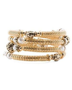 Marshalls Plated Faux Pearl Bead Coil Bracelet For - Metallic