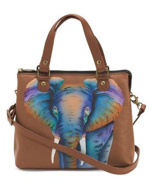 Marshalls Leather Hand-Painted Elephant Satchel For - Blue