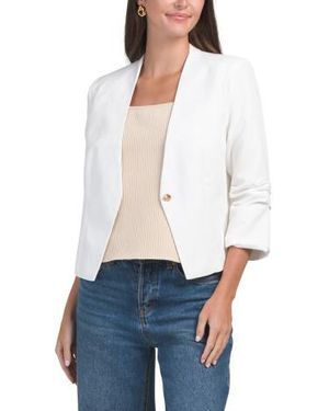 Marshalls Ruched Sleeve One Button Blazer For - White
