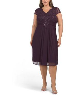 Marshalls Short Cap Sleeve Empire Waist Dress With Scallop Detail For - Purple