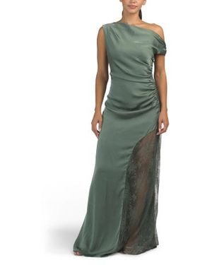 Marshalls One Shoulder Satin Gown With Lace Panel For - Green