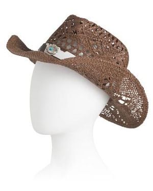 Marshalls Cow Print Medallion Trim Open Weave Western Hat For - Multicolor