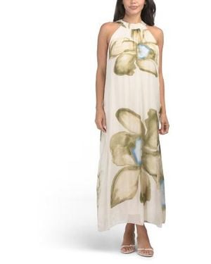 Marshalls Silk Blend Printed Maxi Dress For - Metallic