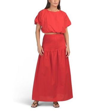 Marshalls 2Pc Cotton Puff Sleeve Top And Maxi Skirt Set For - Red