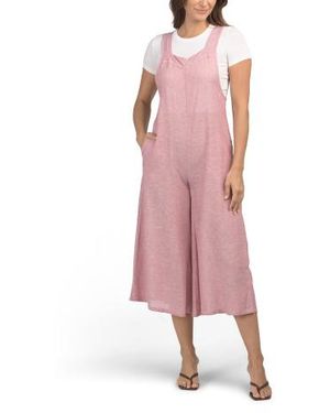 Marshalls Linen Blend Thick Strap Swim Cover-Up Jumpsuit With Tie Back Detail For - Pink