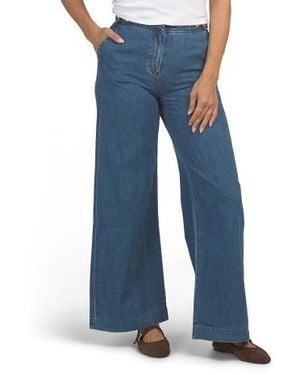 Marshalls Mid Rise Wide Leg Jeans With Button Tab Waistband For - Blue