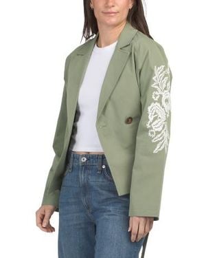 Marshalls Cropped Embroidered Sleeve Double Breasted Belted Trench Coat For - Green