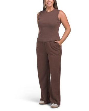 Marshalls 2Pc Mochi Ribbed Crew Neck Tank With Terry Wide Leg Pants Set For - Brown