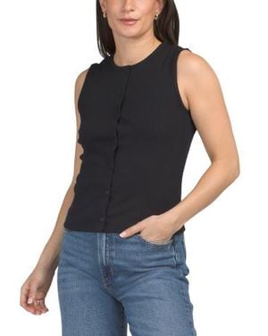 Marshalls Sleeveless Crew Neck Button Front Tank Top For - Blue