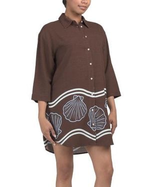 Marshalls Linen Blend Seashells Relaxed Swim Cover-Up Shirt Dress For - Brown