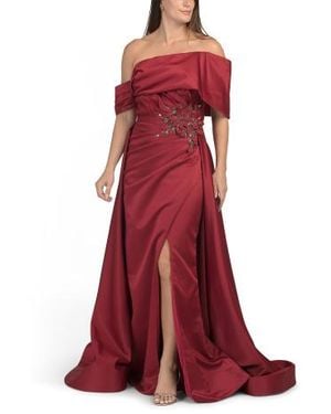 Marshalls Off The Shoulder Floral Sequin And Bead Applique Gown For - Red