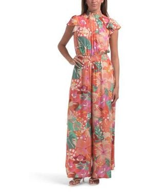 Marshalls Printed Maxi Sweater With Flutter Sleeve Detail For - Red