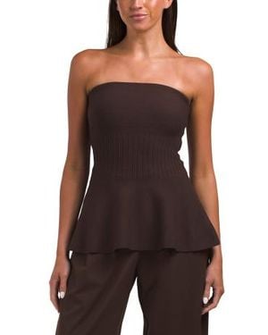 Marshalls Strapless Elasticized Peplum Tube Top With Ottoman Ribbing For - Black