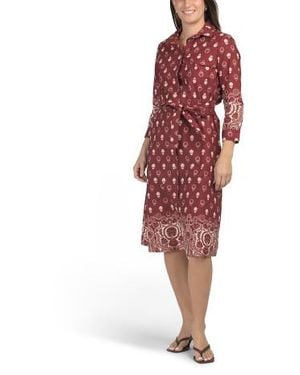 Marshalls Three-Quarter Sleeve Border Print Midi Shirt Dress For - Red