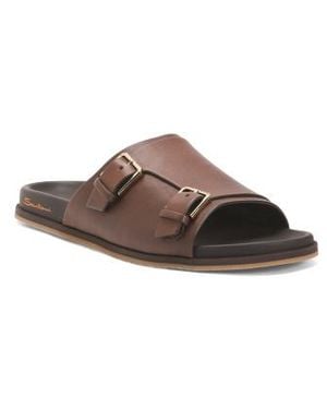 Marshalls Leather Double Monk Strap Slide Sandals For - Brown