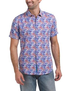 Marshalls Linen Blend Teigen Short Sleeve Shirt For - Blue