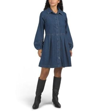 Marshalls Long Sleeve Yoke Mini Denim Dress For - Blue